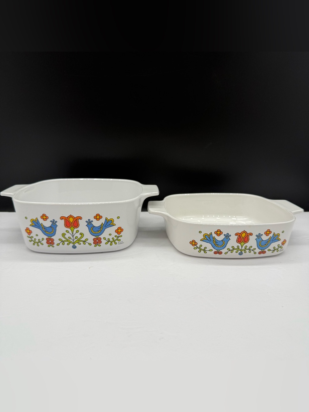 Corning Ware Country Festival Blue Birds Casserole Dish Lot Of 2 Excellent Used